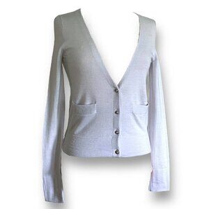 J Crew Womens Tiny Fit Cardigan L Y2K Vintage Gray Merino Wool Rhinestone Button